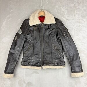 Mauritius Wonder Woman Gypsy Lamb Leather Jacket Womens M Brown Sherpa Moto